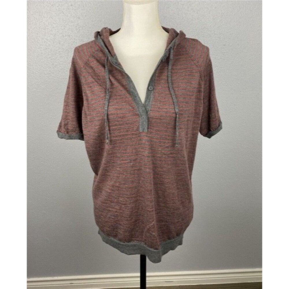 Eileen Fisher Petite Size Small Merino Wool Short Sleeve Striped Hoodie Top